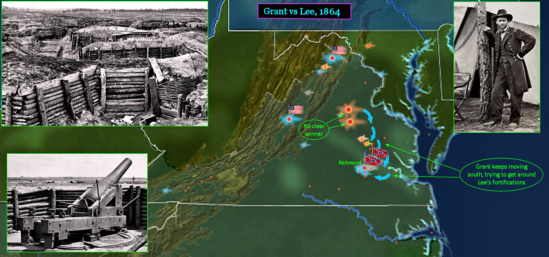 Grant vs Lee, defense of Richmond, 1864 map